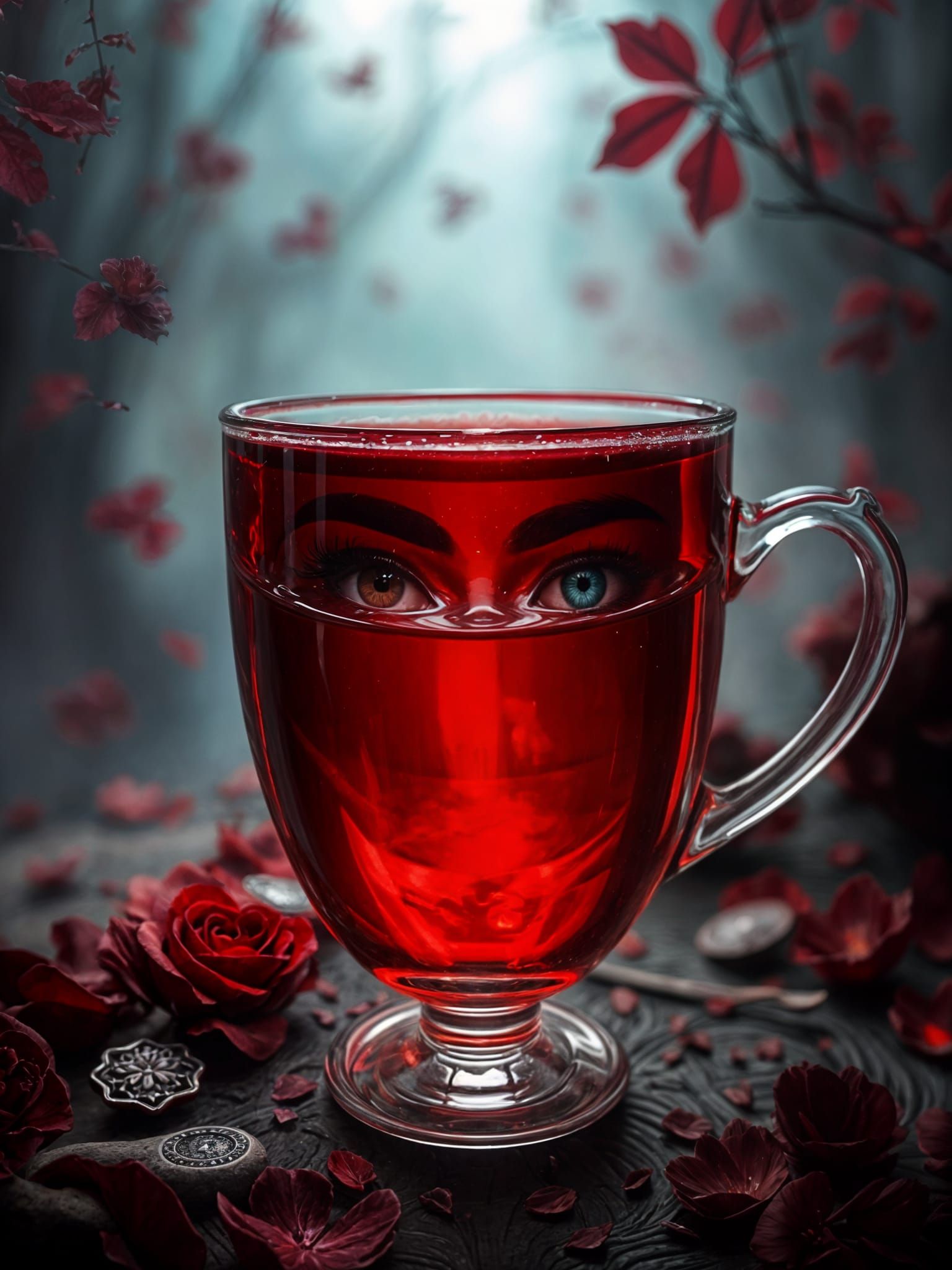 Eyes Floating in a Dreamy Red Liquid