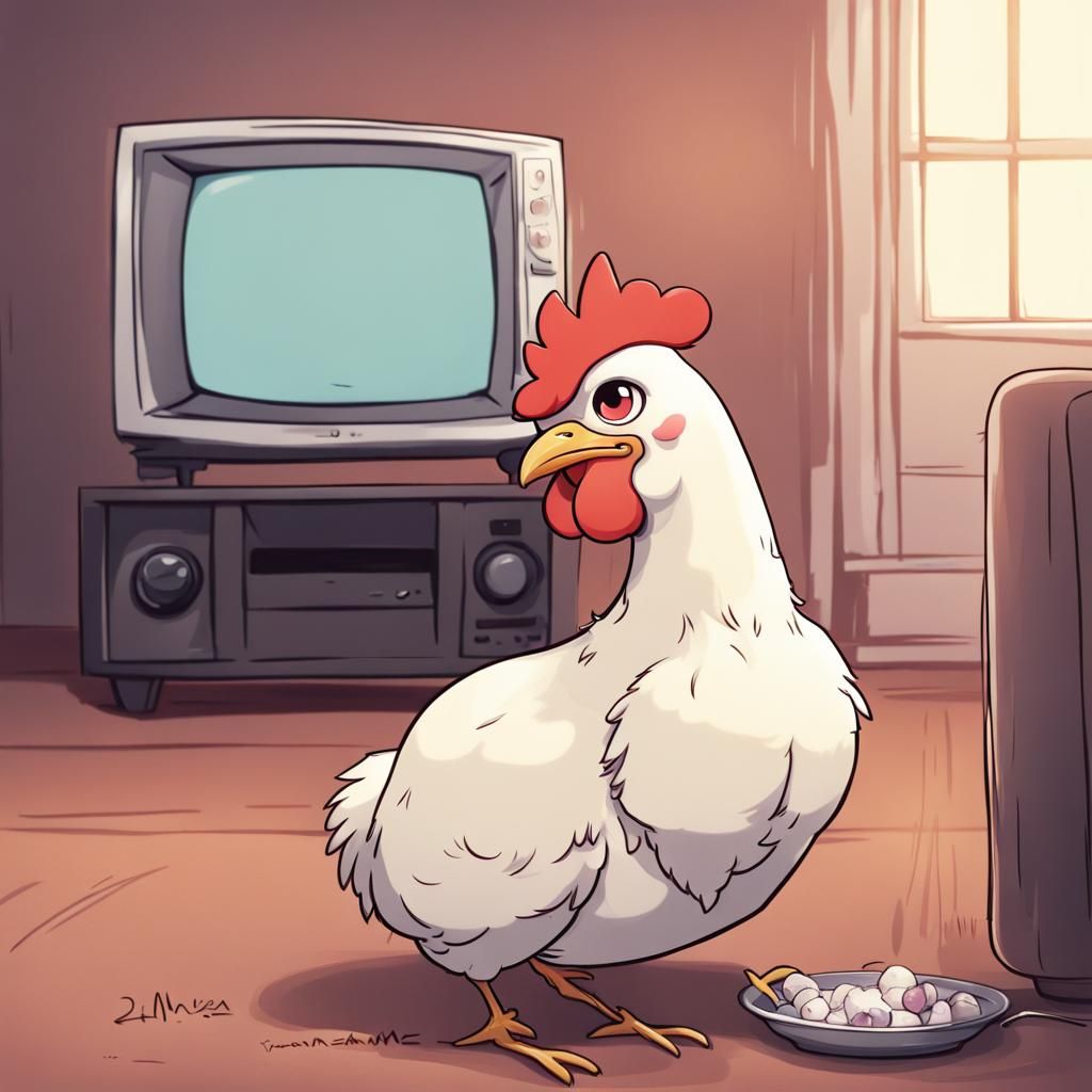 Cute Chicken Watching TV in Anime Style