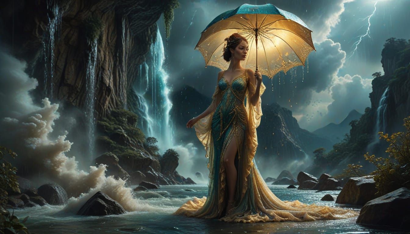 Iridescent Rain Goddess in Silk and Velvet