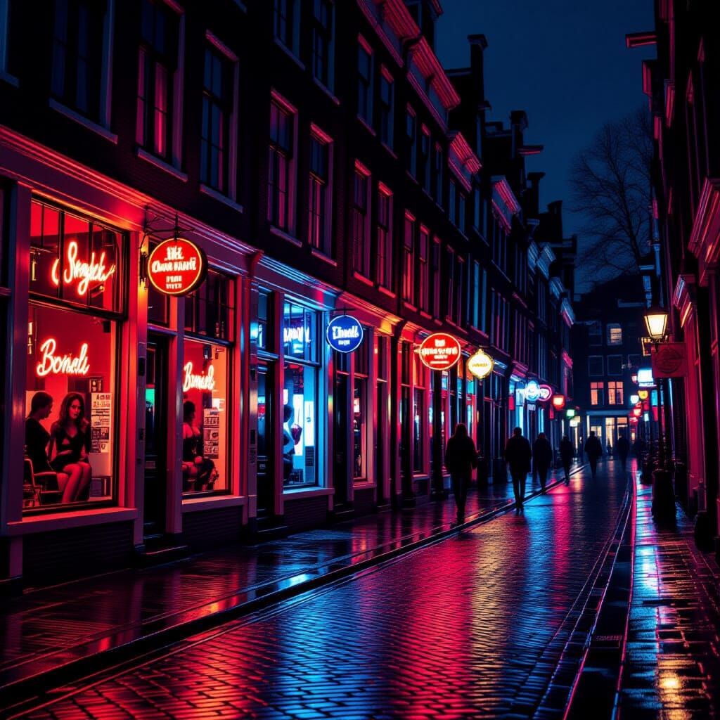 Amsterdam Red Light District at Night