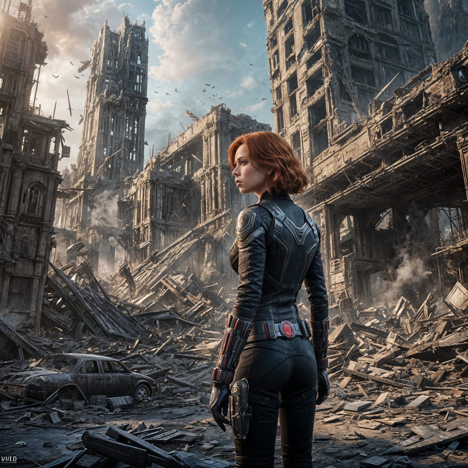 Black Widow in Ruined Avengers Tower