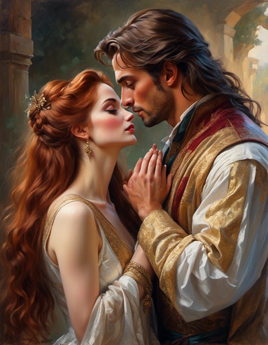 Romantic Kiss: Woman and Man in Fantasy Portrait