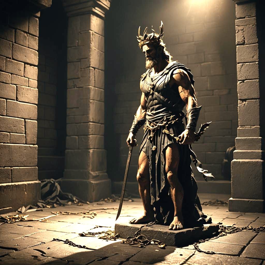 God of Justice Behind Bars: A Cinematic Still