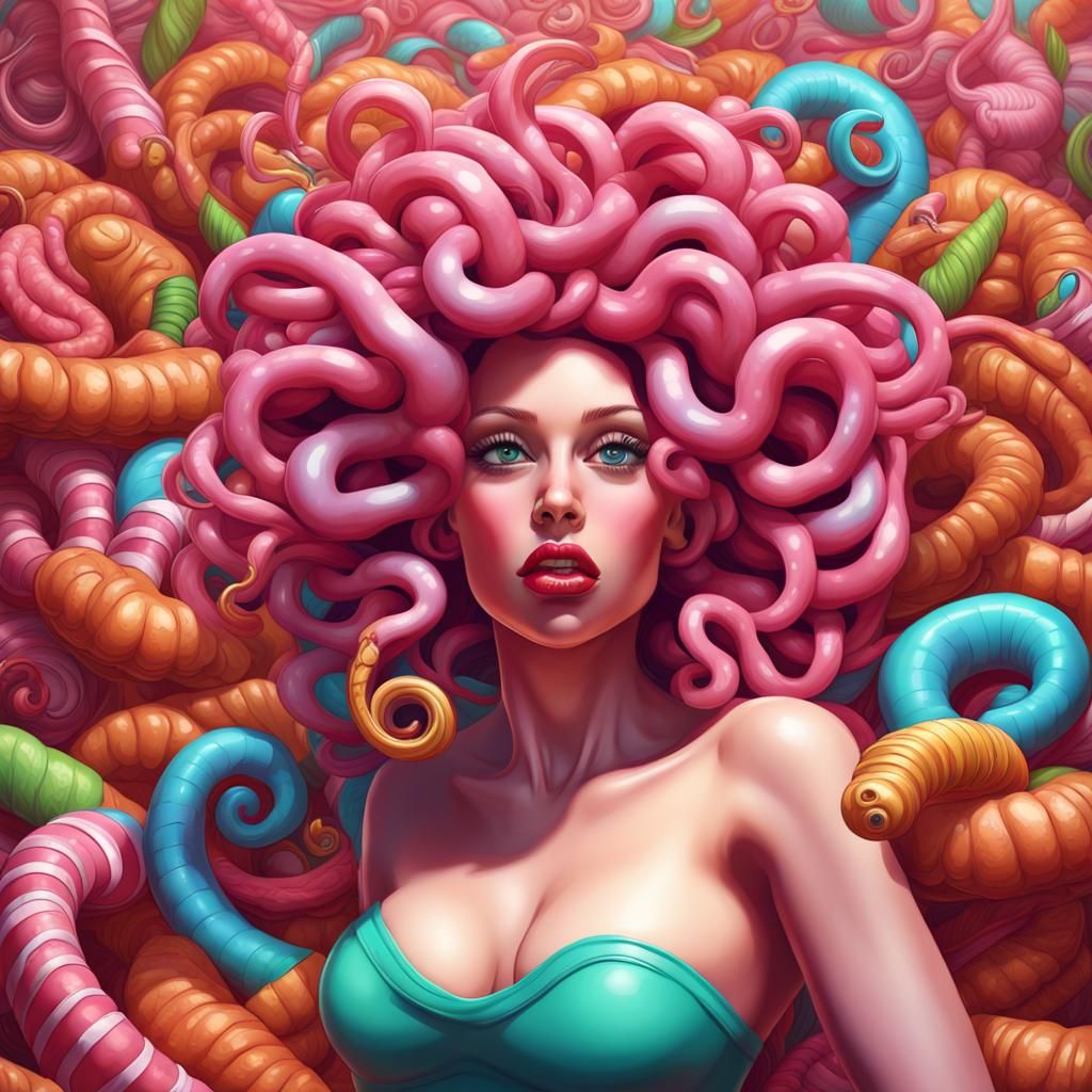 Medusa but with worms as hair