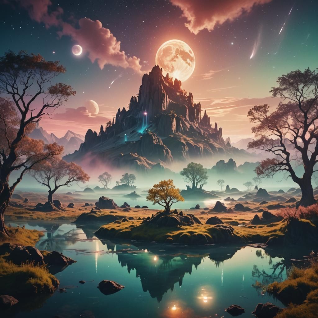 Ethereal Fantasy Landscape with Floating Islands