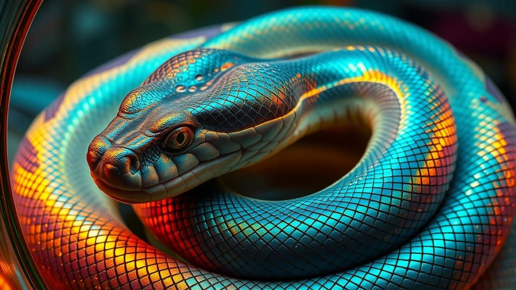 Hyper-Realistic Mystical Snake in Ornate Glass Case