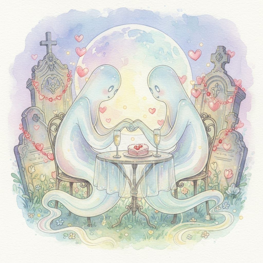 Ethereal Ghost Couple's Romantic Valentine's Graveyard Date