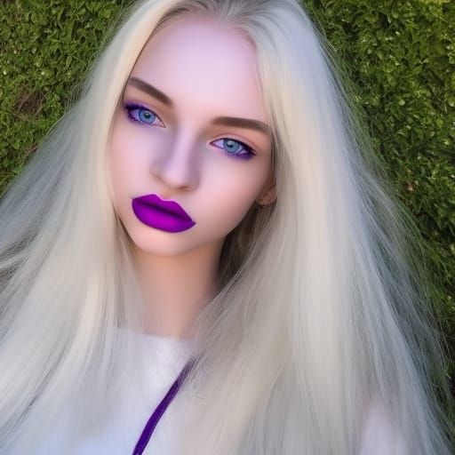 Angelic platinum blonde Young lady with long hair& vibrant blue eyes& oval shaped face& luscious lips& Pearlescent white...