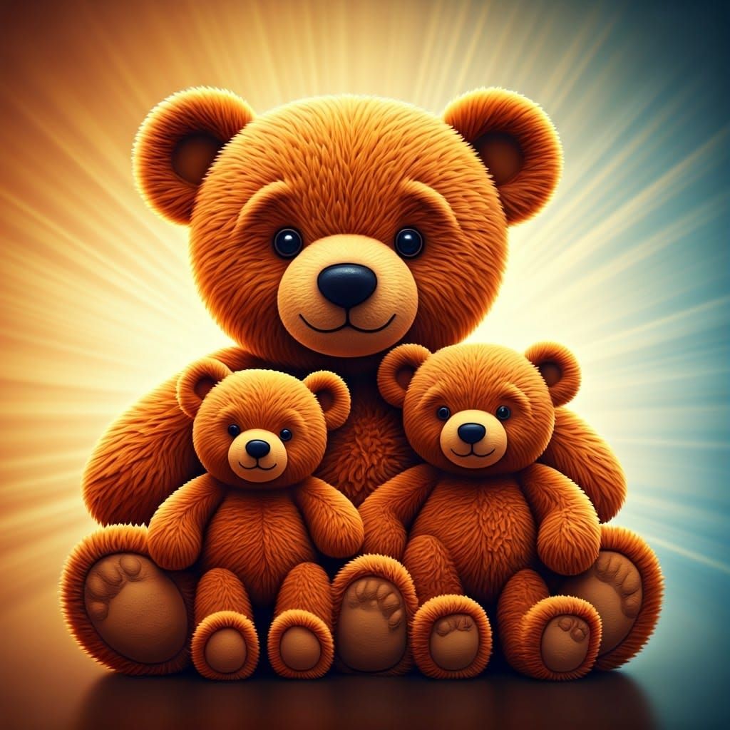 Endearing Teddy Bear Family in Radiant 3D Digital Art