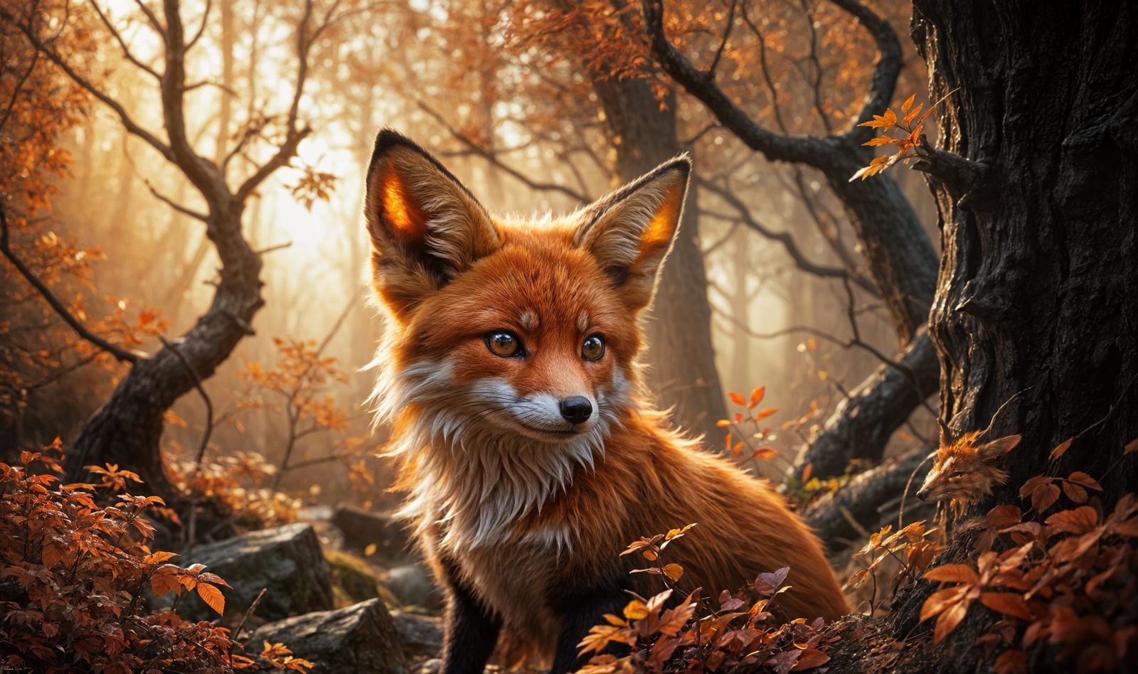 Whimsical Fire Fox in Enchanted Forest