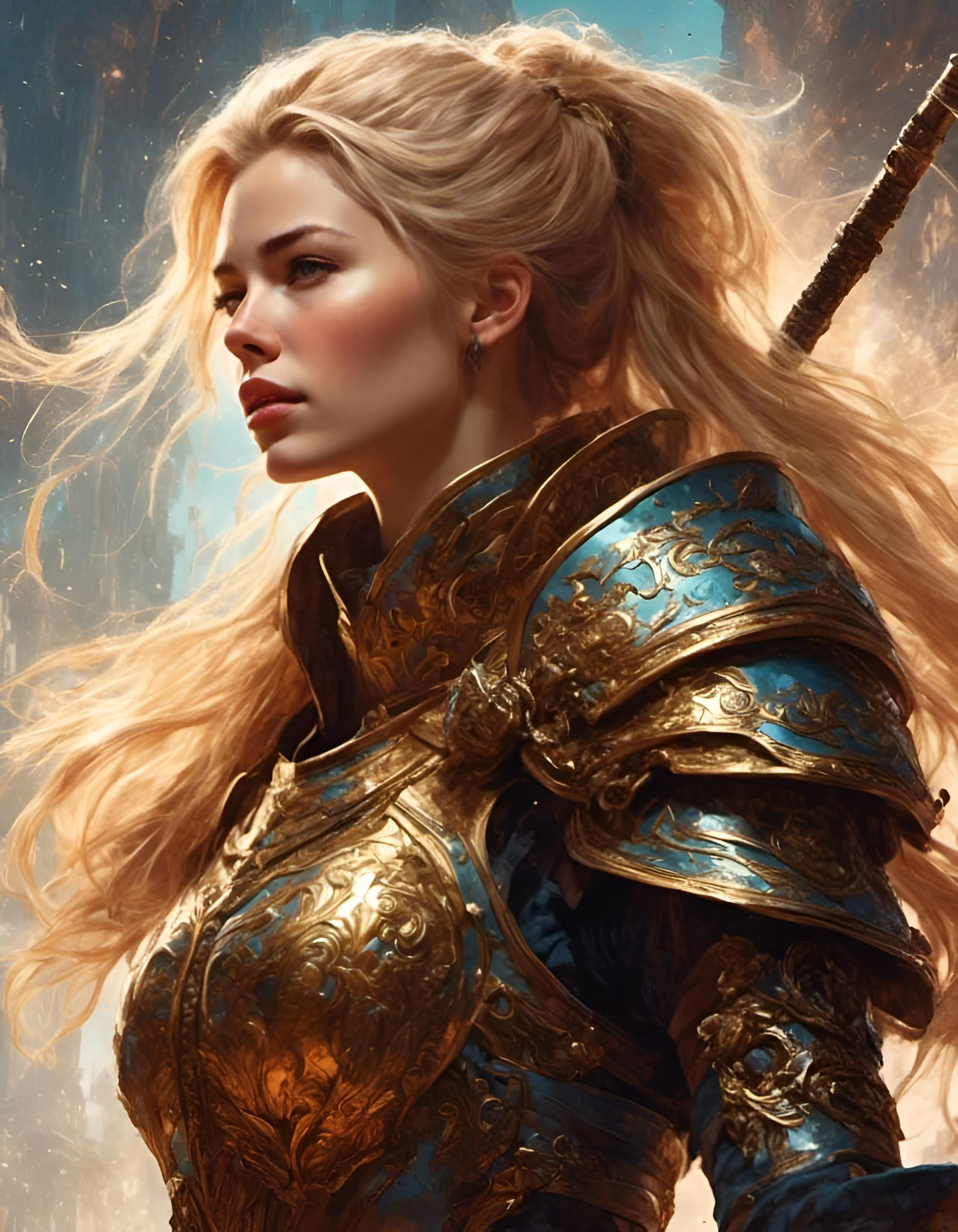 Cosmic Female Warlord in Gold Filigree Armour