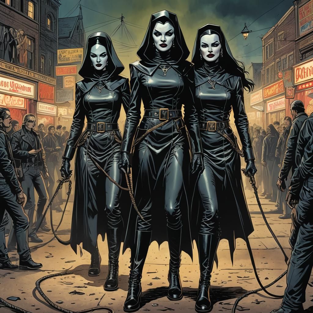Vampira and Twins as Gothic Nuns, Comic Book Art