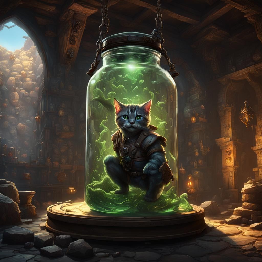 Catgirl, Orc, and Giant Trapped: Dark Fantasy Art