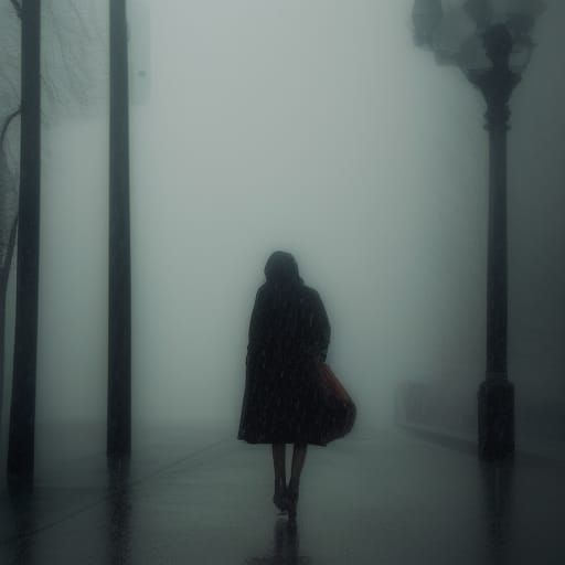 Beautiful Woman's Face in Rainy, Foggy Setting