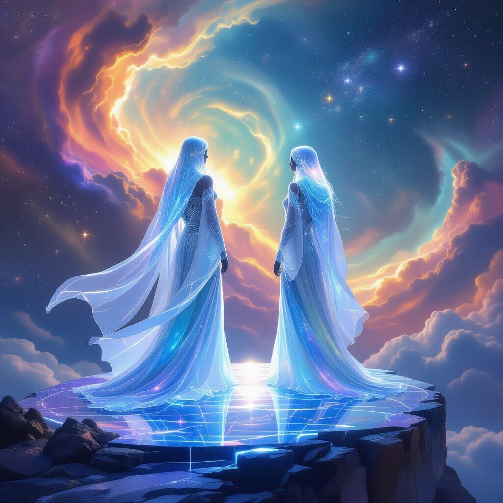 Celestial Beings of Stardust in Cosmic Art Style