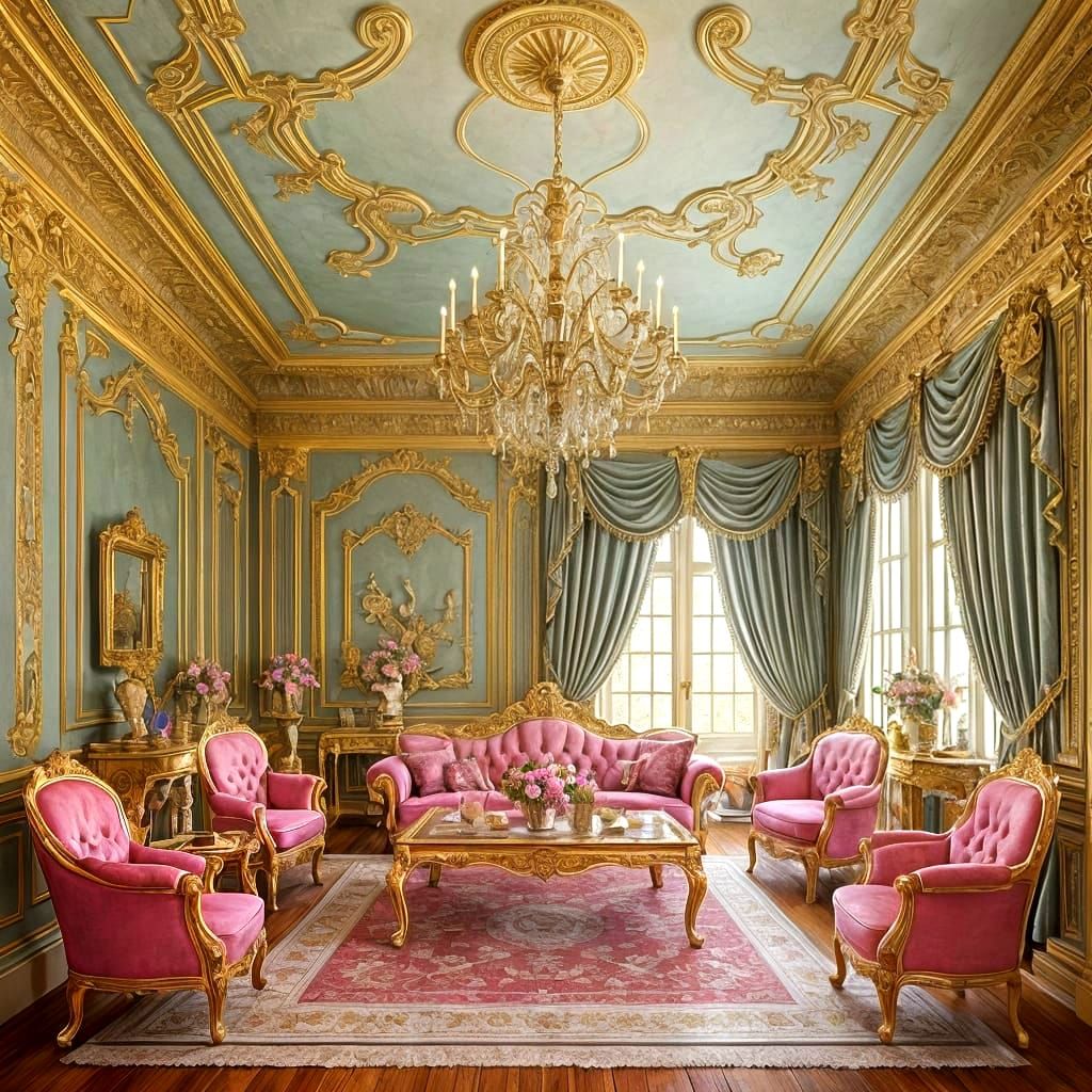 Rococo Masterpiece: Whimsical Beauty in Vibrant Colors
