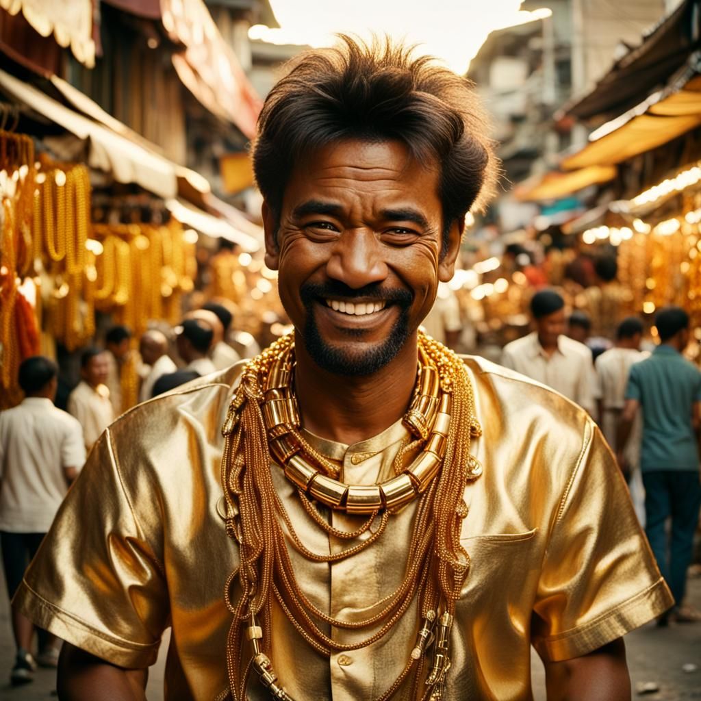 Golden Man in Chaotic Street Market