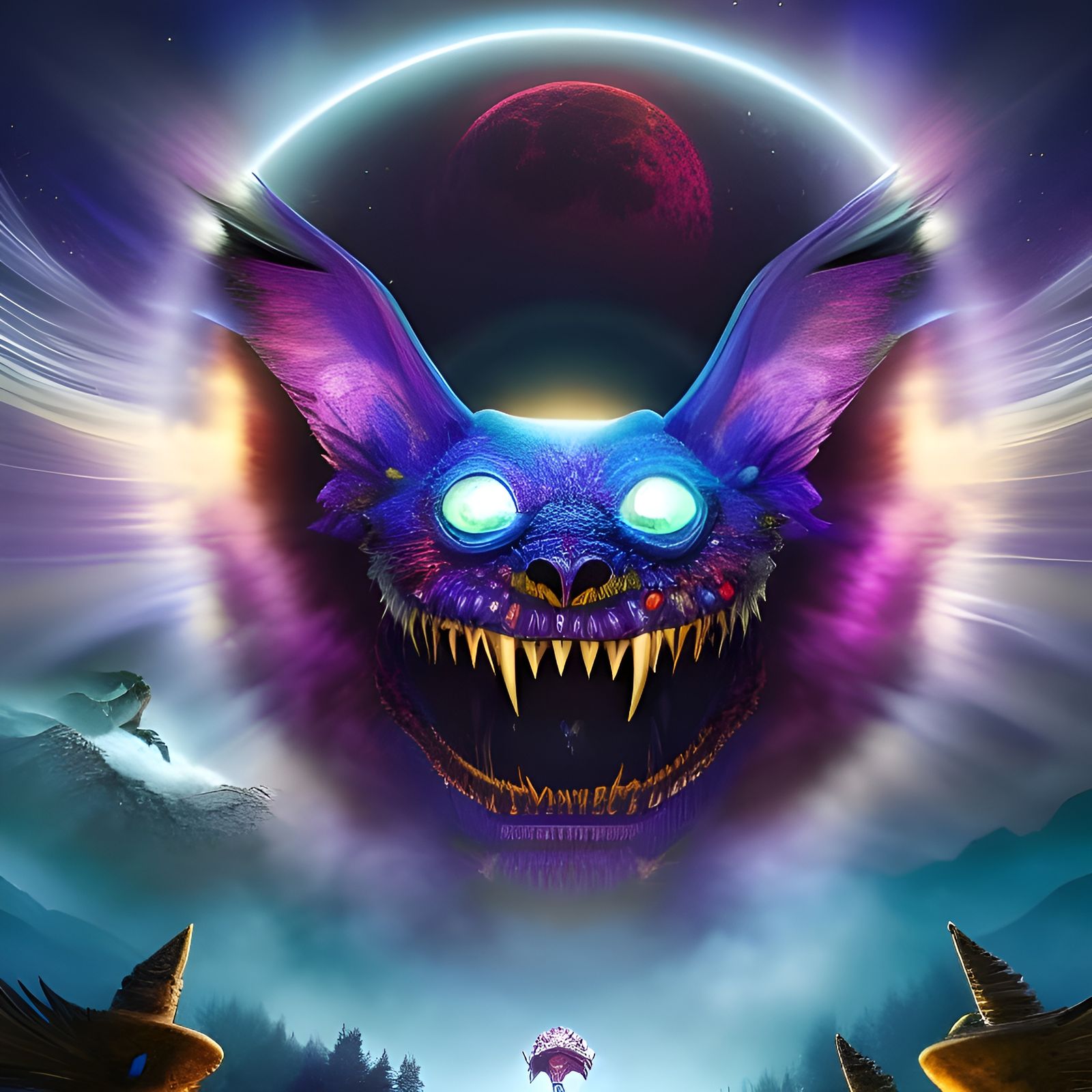 Epic Screaming Monster in Starry Sky: 3D Digital Art
