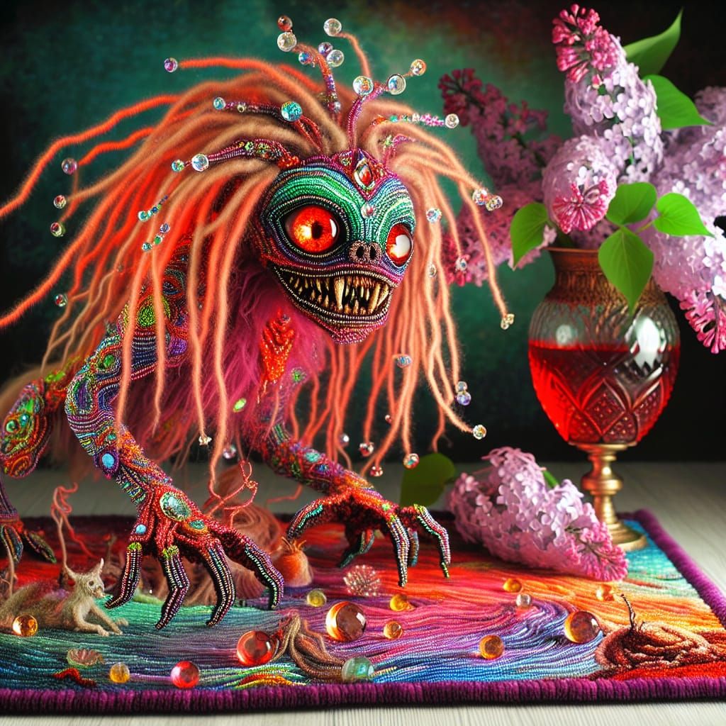 Neon Embroidered Doll Scales Ocean Rug