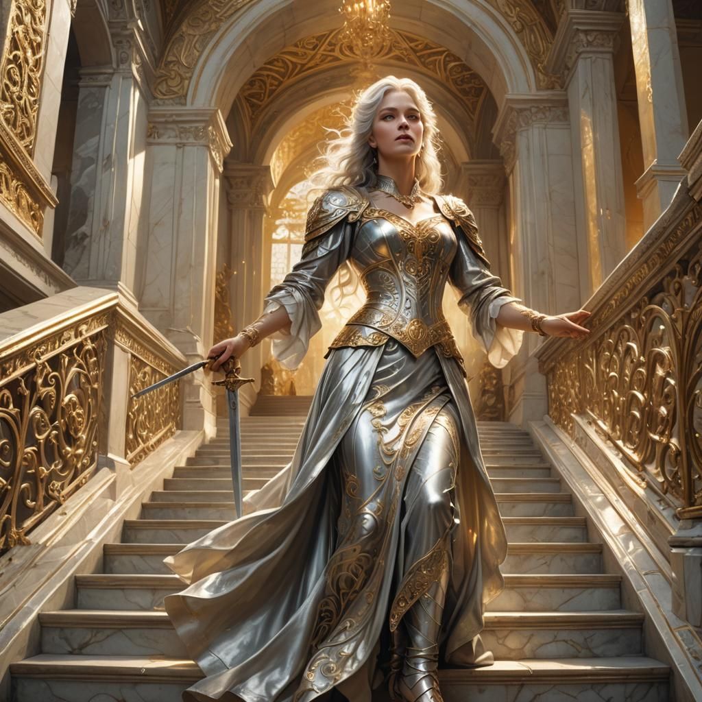 Baroque Angel with Silver Hair and Golden Wings