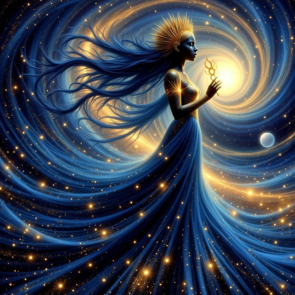 Ethereal Portrait of a Regal Queen in Cosmic Galaxy