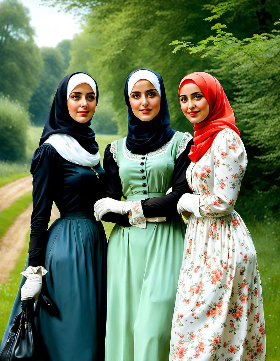 Hijabi Girls Portrait in Floral Summer Dresses