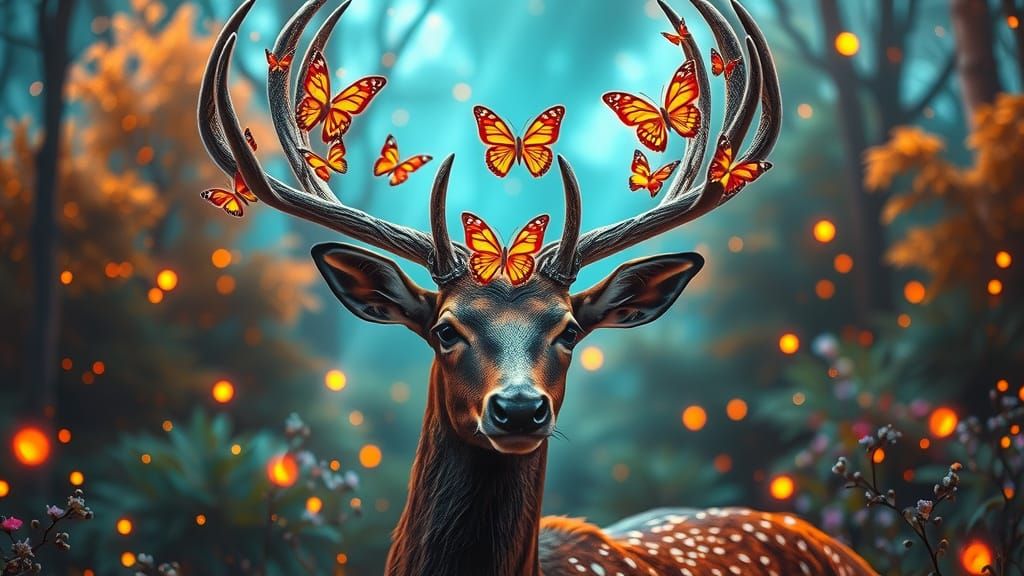 Magical Deer in Holographic Forest