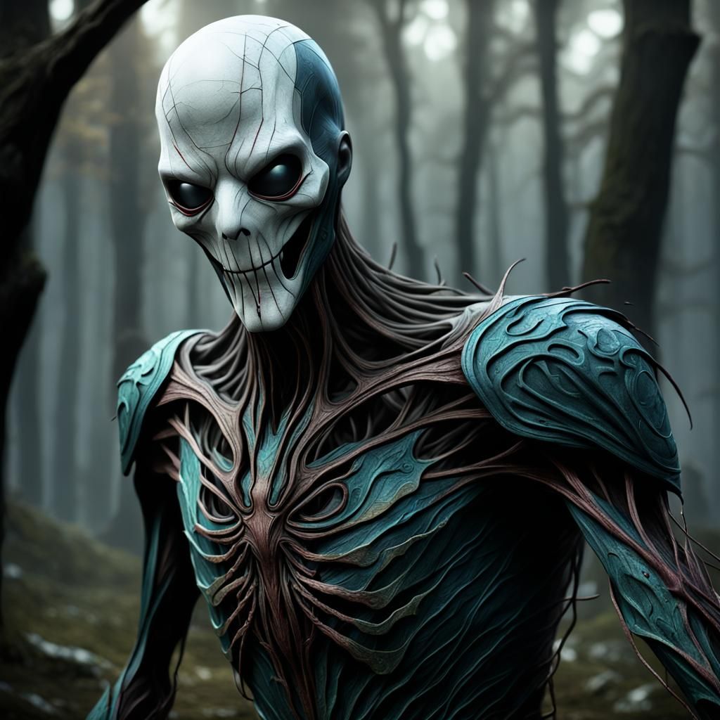 Dramatic Masked Slenderman Creature in Detailed Painting