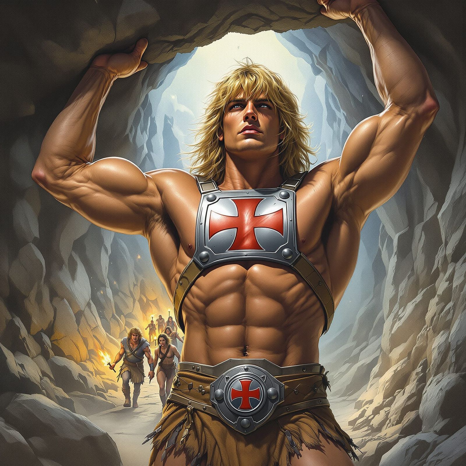 He-Man Holds Collapsing Cave for Villagers
