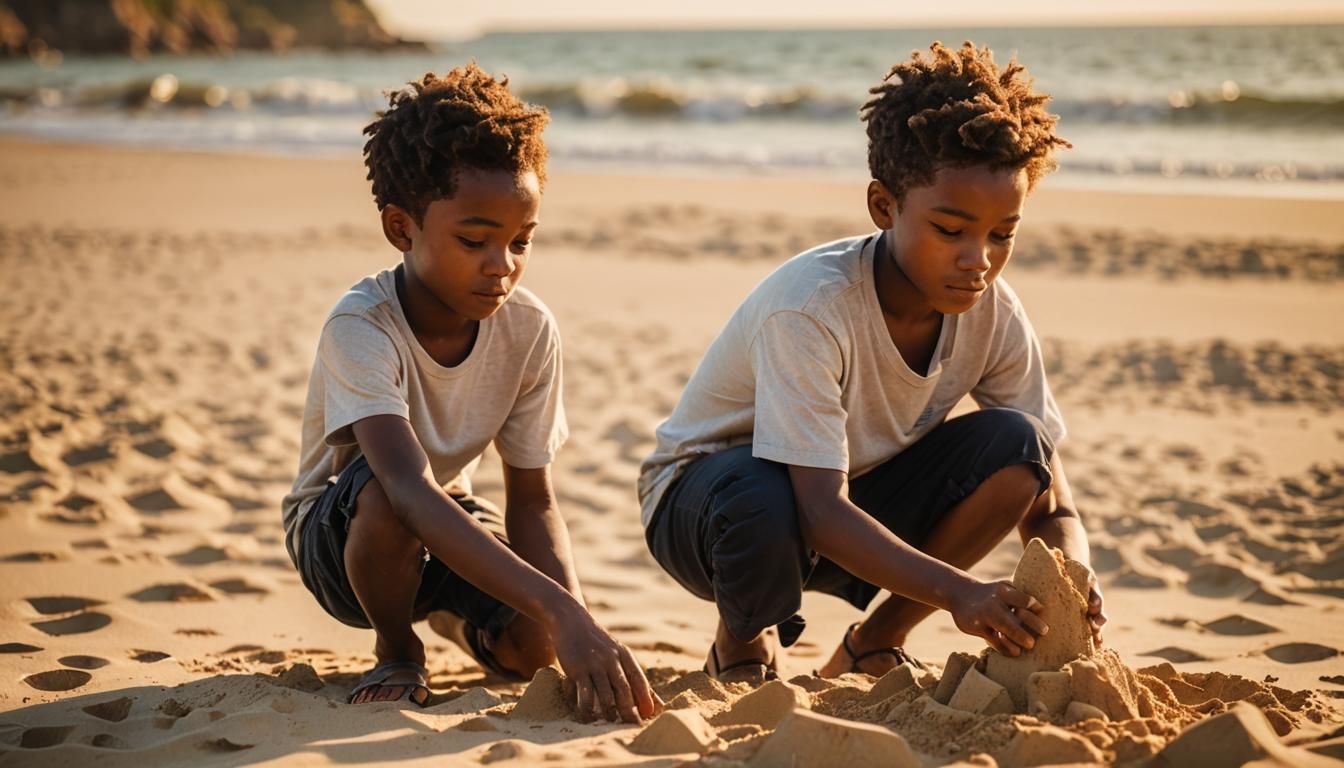 Boy's Beach Sandcastle at Golden Hour: Digital Photography