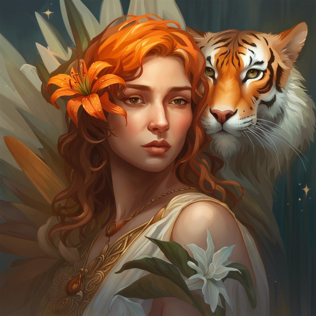 Archangel Gabriel Portrait with Tiger Lily