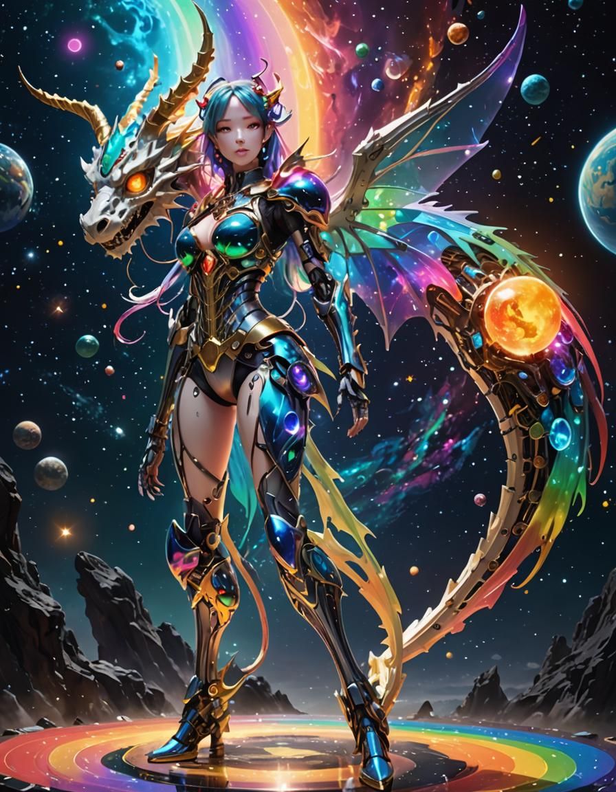 Anime Dragon-Girl Chimera in Cosmic Setting