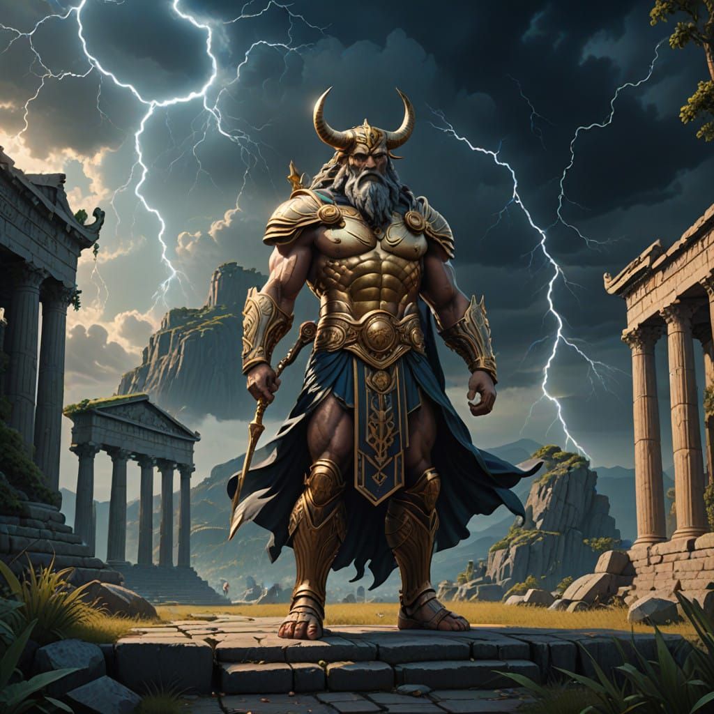 Zeus Wields Lightning, Athena Stands Strong, Minotaur Waits,...