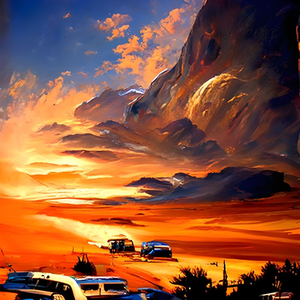 Sunset Over Calm Suburban Street as Oil Painting