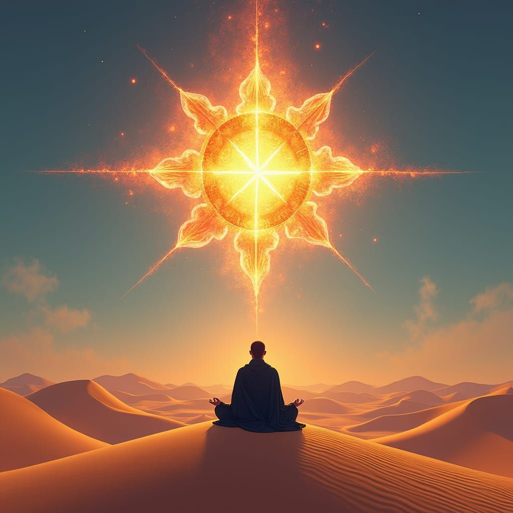 Desert Hermit Praying with Merkaba, Digital Art