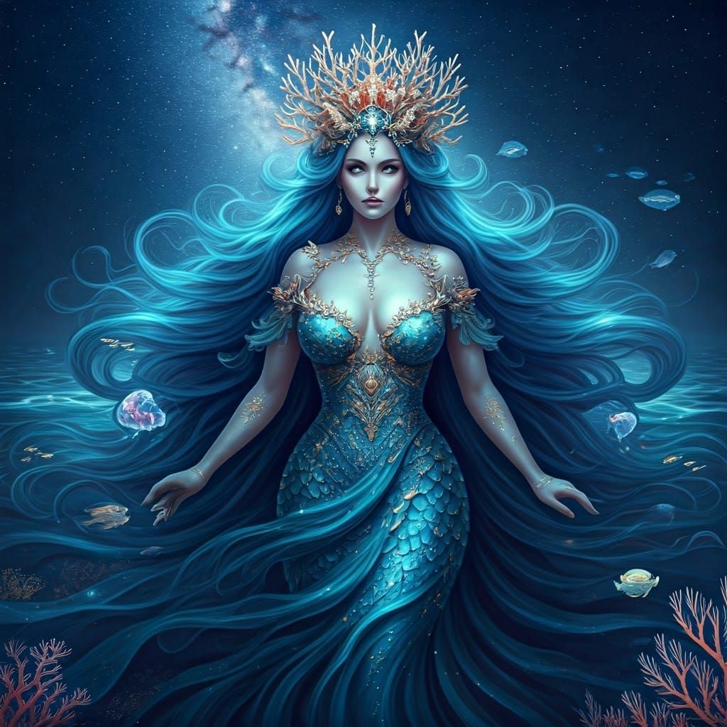 Majestic Underwater Princess with Coral Crown