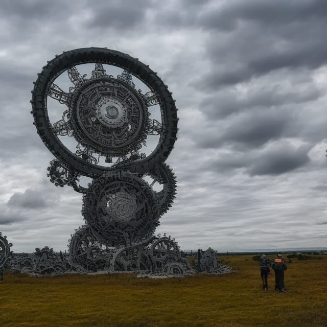 Mechanical Sunflower Sculpture in Neo-Impressionist Style