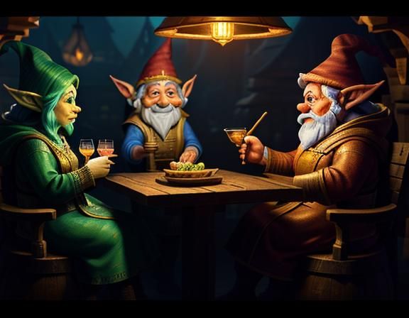 Gnomes Casting Spells in Tavern, Digital Matte Painting