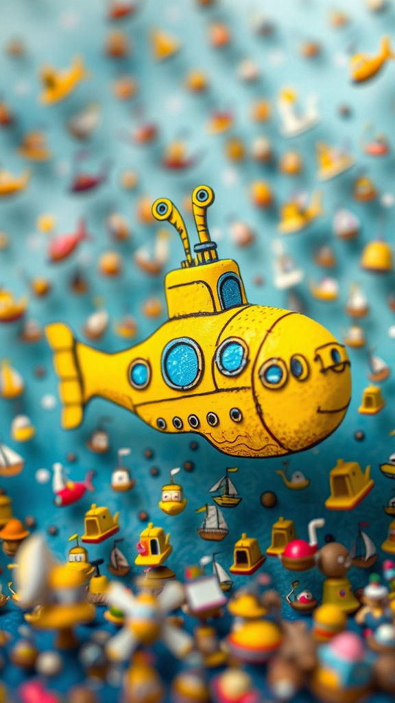 Whimsical Yellow Submarine Doodle with Steampunk Engine