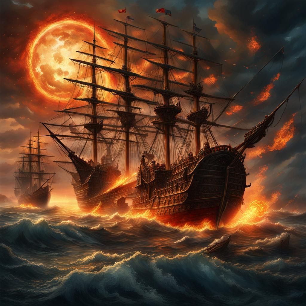 Flaming Arrows: Spanish Soldiers Attack Pirate Ship