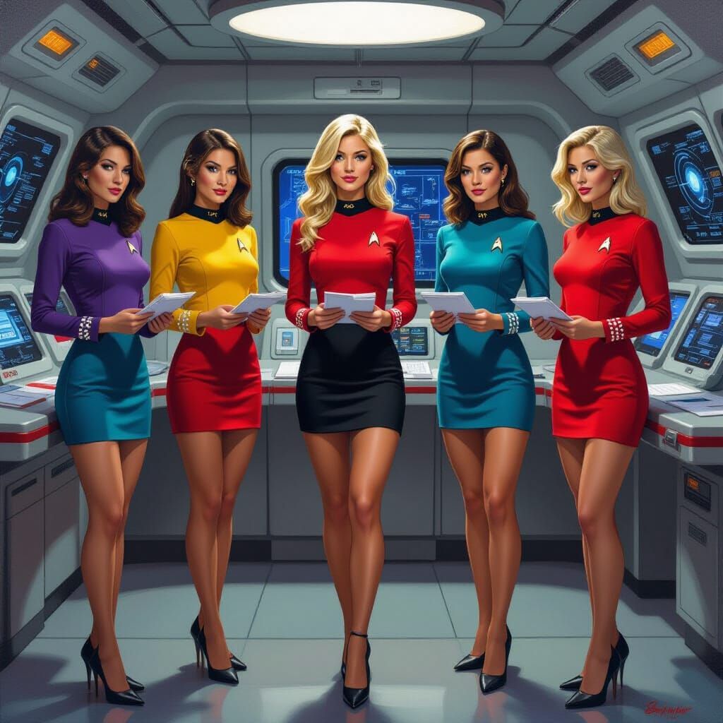 Starship Science Crew in Retro Uniforms