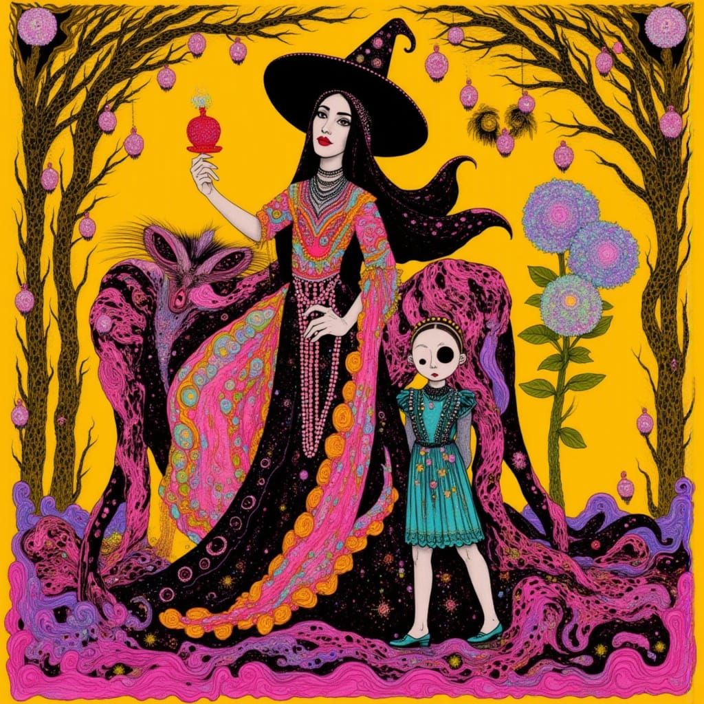 Psychedelic Riot Scene in Art Nouveau Style