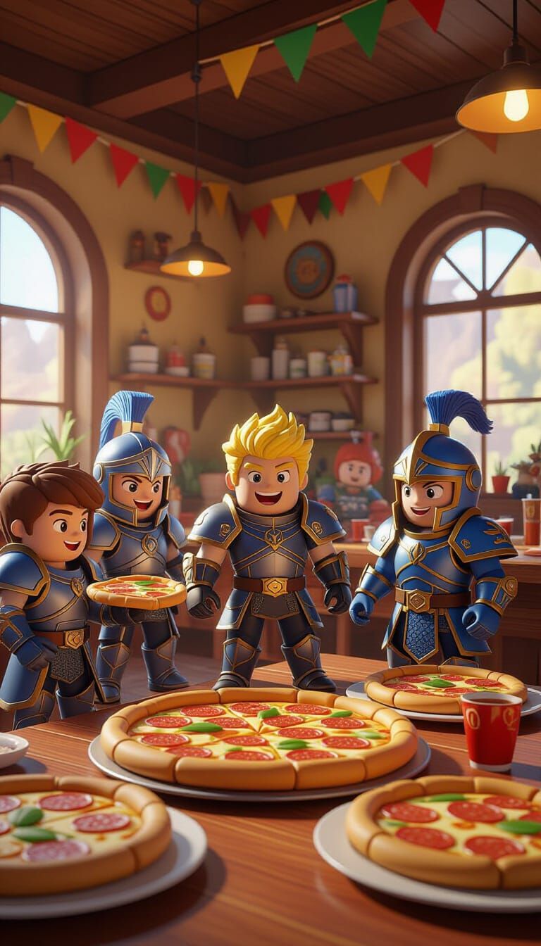 Nexo Knights at Roblox Pizza Place in 3D