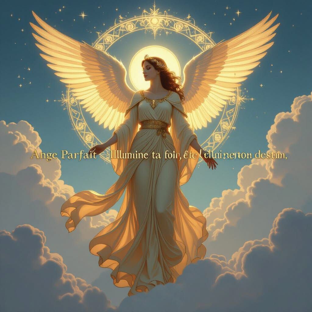 Angelic Silhouette in Art Nouveau Style Sky