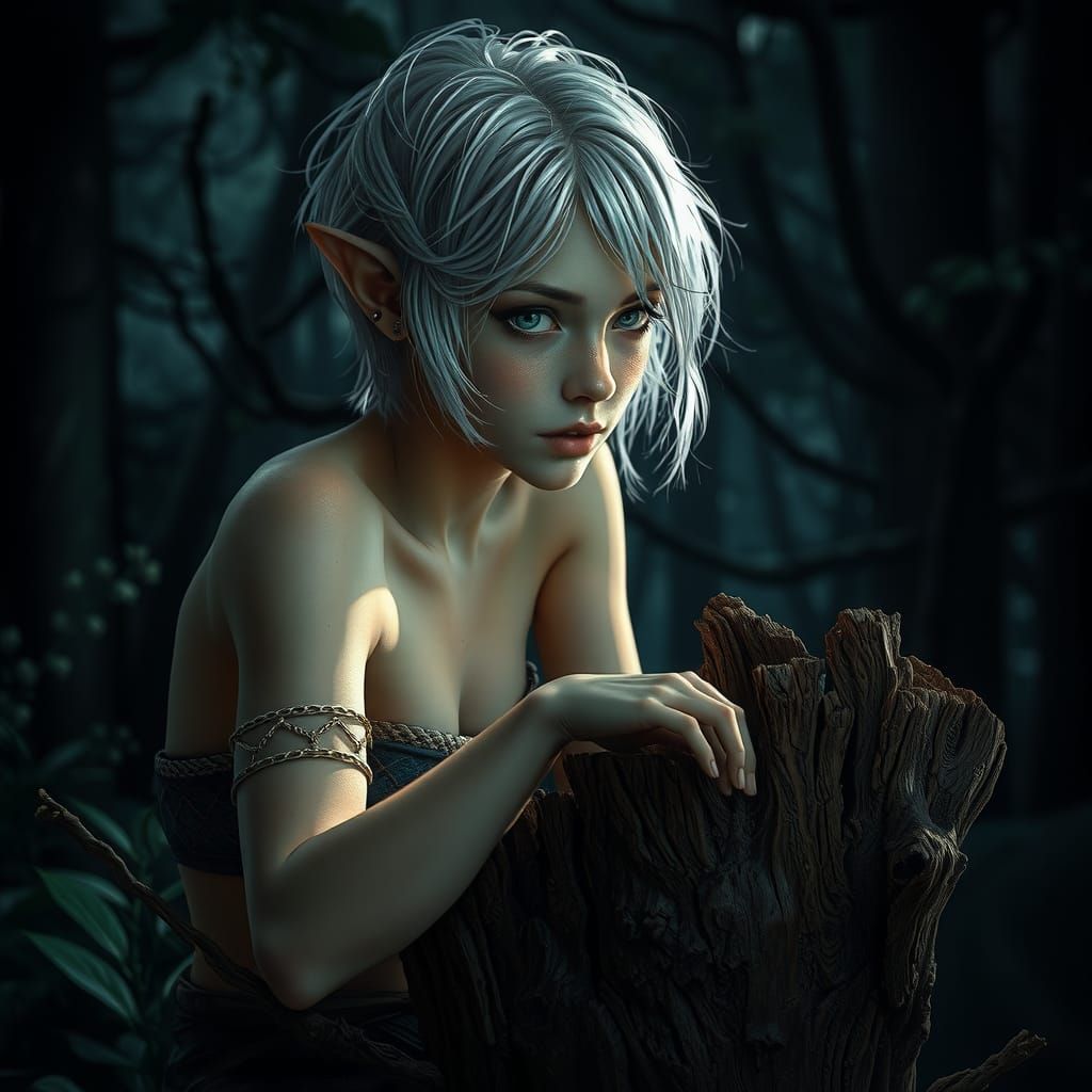 Ethereal Elf in Forest, Hyperrealistic Style