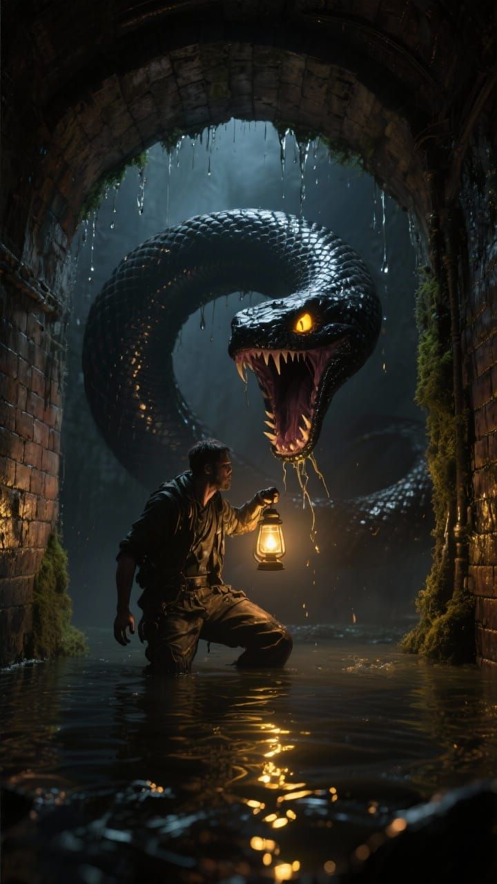 Confrontation with Serpent in Sewer, Cinematic Lighting