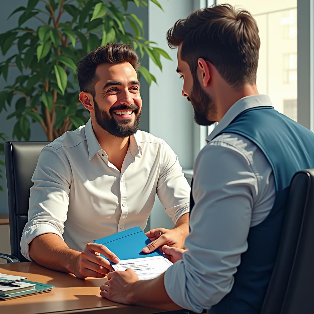 Employee Receives Bonus in Realist Style