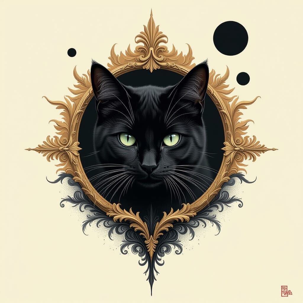 Surreal Black Cat in Dark Photorealistic Style