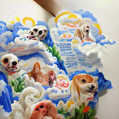 Dog Heaven: A Detailed Gouache Painting