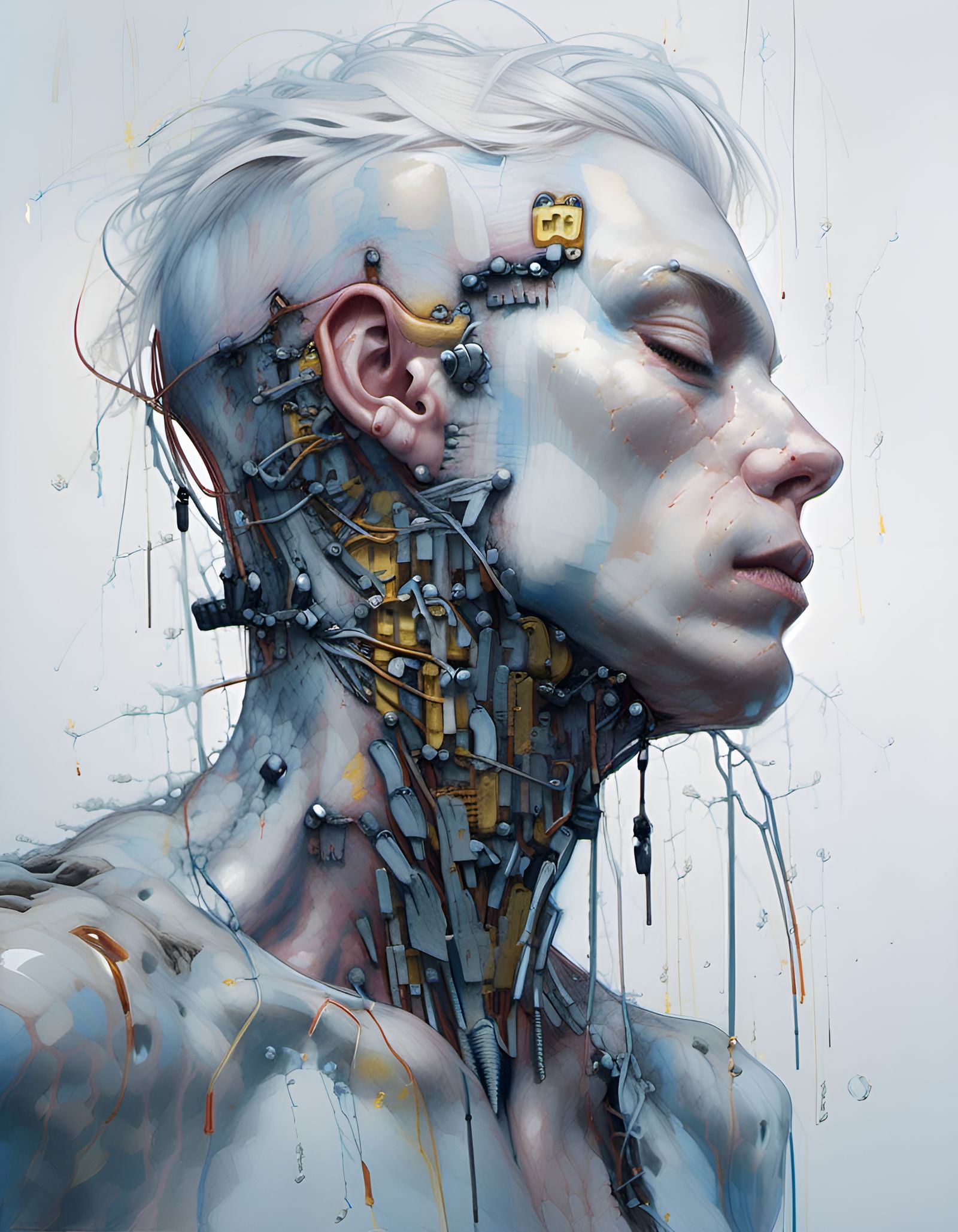 Neon Cyberpunk Android Cyborg Portrait in Hyper-Realism